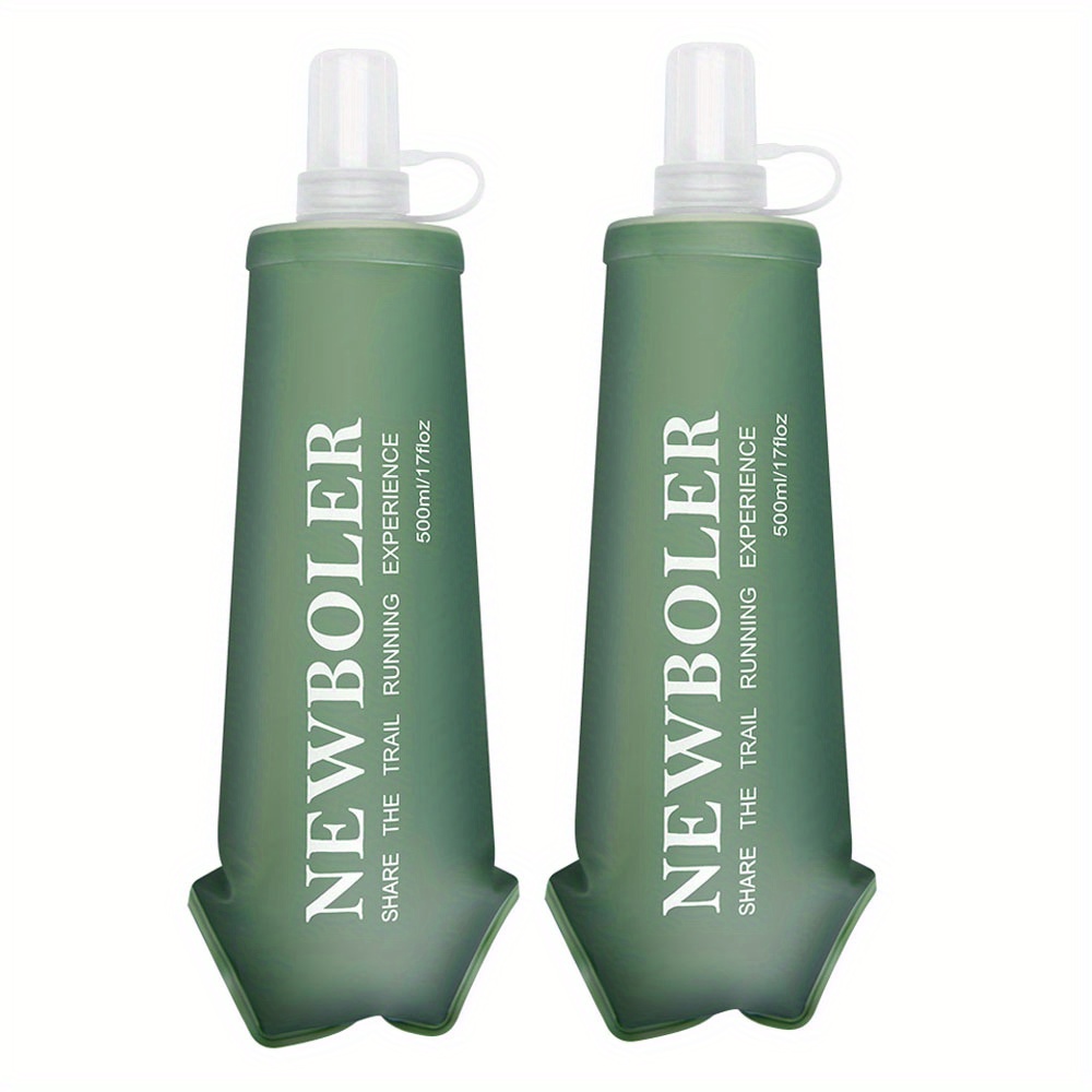 Image of Newboler 2pcs 500ml Leak-proof Foldable Water Bottles, Tpu Material, Lightweight, With Lid, Suitable For Sports, Running, Travel, And Fitness