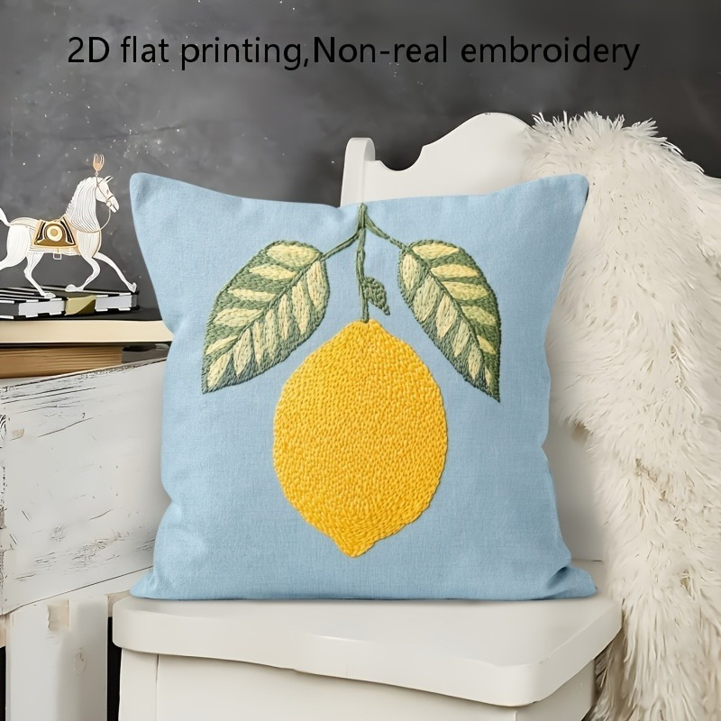 E-shop 2D Flat - 1 Stück, doppelseitig bedruckter, hellgelber Zitronen-Kissenbezug, 18X18 Zoll/45X45 cm, nicht realistische Stickerei, für Sofa, ,