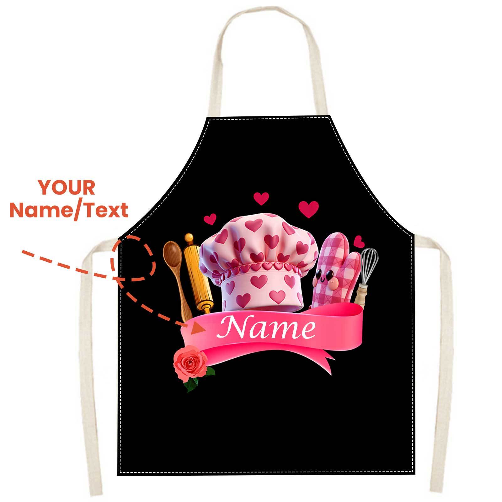 TEMU 1pc Personalized Print Apron - Custom Name/text - Heavy-duty Bib Apron With Adjustable Neck And Waist Ties - , Wedding, Party - Easy- Apron,