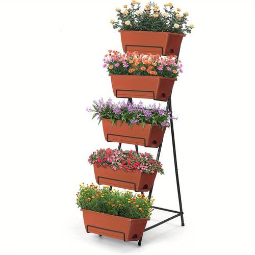5 tier vertical raised garden bed planter box with drainage holes durable metal indoor outdoor planter for herbs flowers vegetables space saving with sturdy black legs vibrant colors