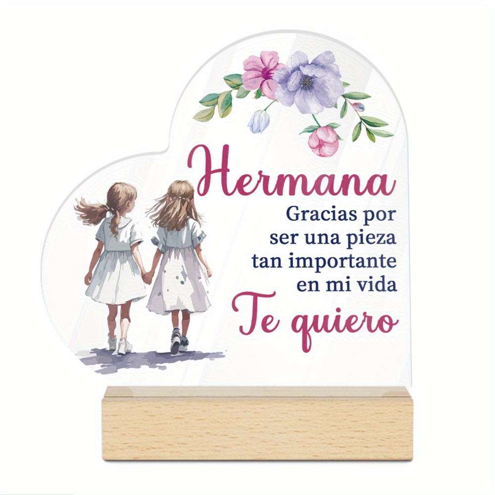 TEMU Adorno 2D de hermana española, 1 pieza - Decoración de escritorio acrílica de con mensaje de amor en español "Gracias Por Ser Tan Para Mí", niña