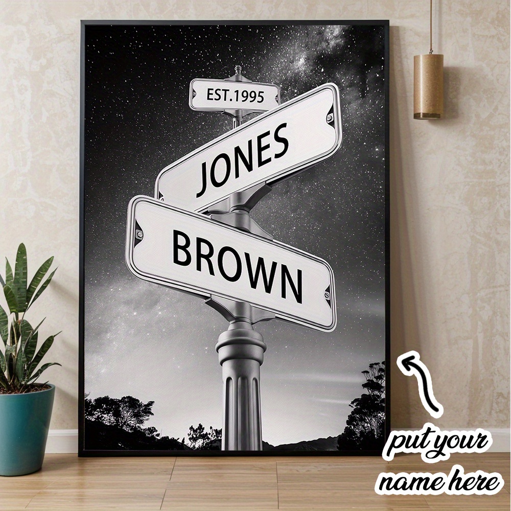 

Personalized Street Sign Canvas Art, 1pc, Black And , Personalized Name Poster, Decor, Pvc Material, Wall Mount, Multi-functional,