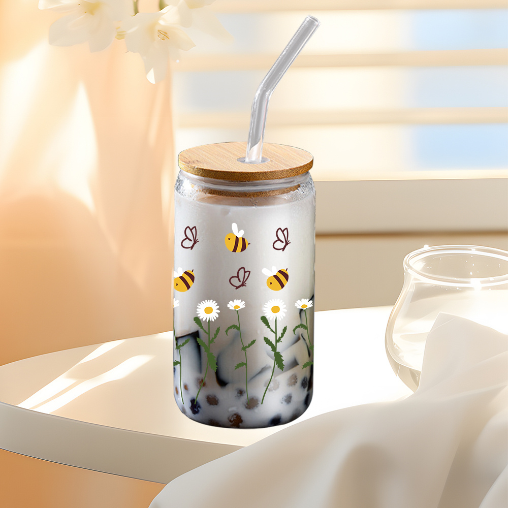 1pc glass coffee cup lid straw 16oz iced coffee glass cup 3d - Temu Germany