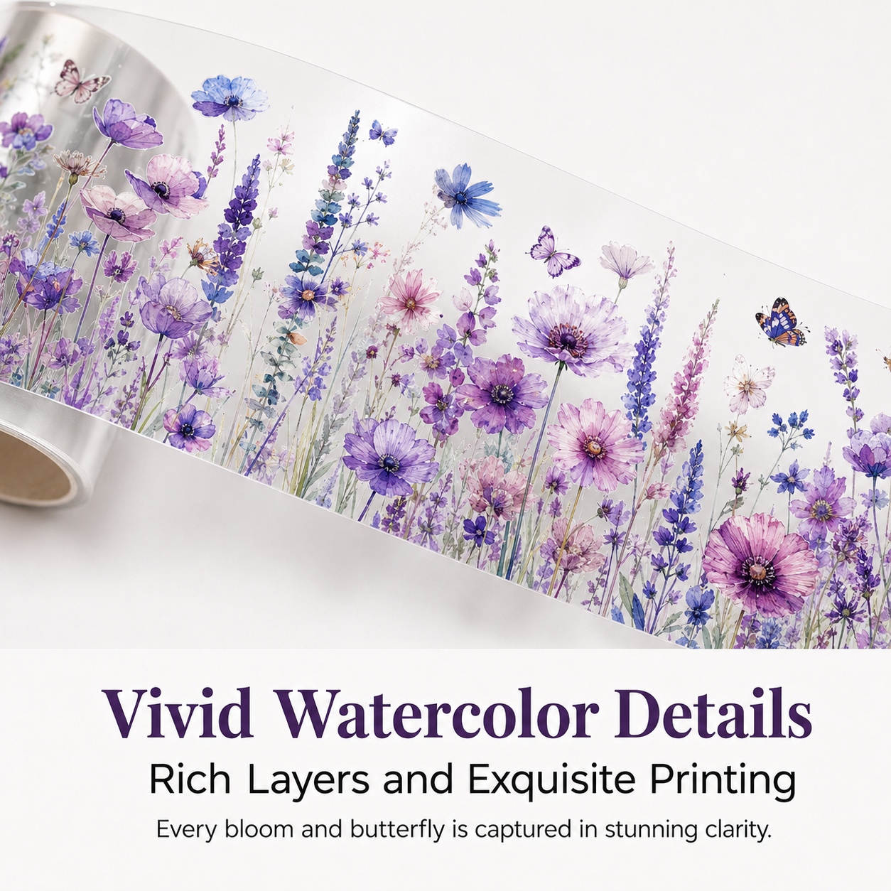 TEMU 1 Rolle Traumhaftes Lila Blumen PET Tape, Transparentes Aquarell Blumen Dekorationsband für Journaling, Scrapbooking, Planer, Kartenherstellung