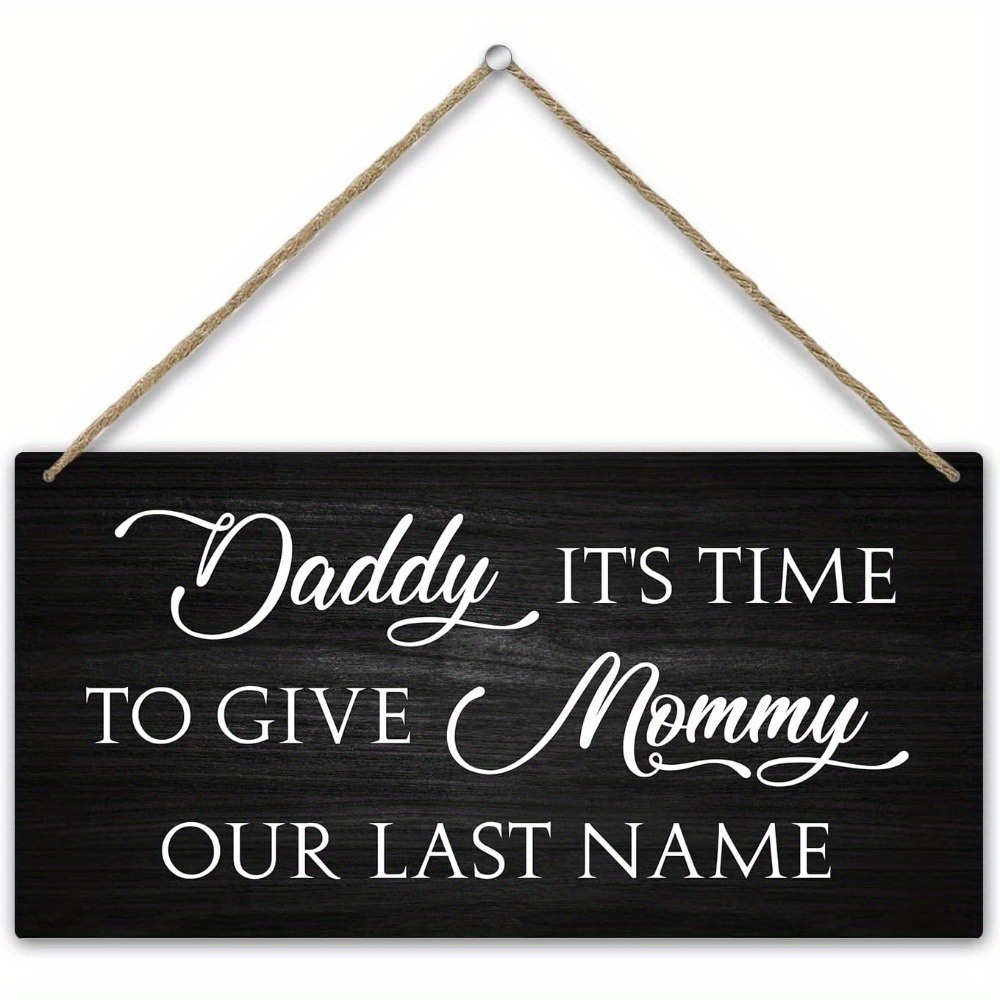 TEMU Plaque de mariage en bois rustique - "Papa, d'adopter notre nom de famille" - Cadeau de bague fait main et décoration murale avec cordes