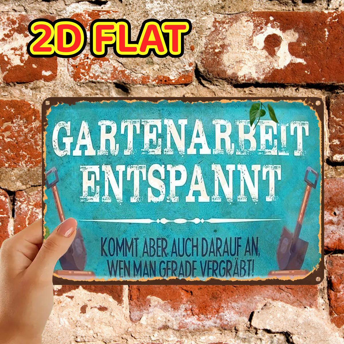 Image of 2d Flat - 【2d Flat】 2d Flat, 1pc, Retro Vintage Garden Work Relaxation Sign Metal Tin Sign, Pre-drilled Holes, Suitable For Indoor, Garden, Outdoor, Home, Office, Toilet Decoration, 2d Flat
