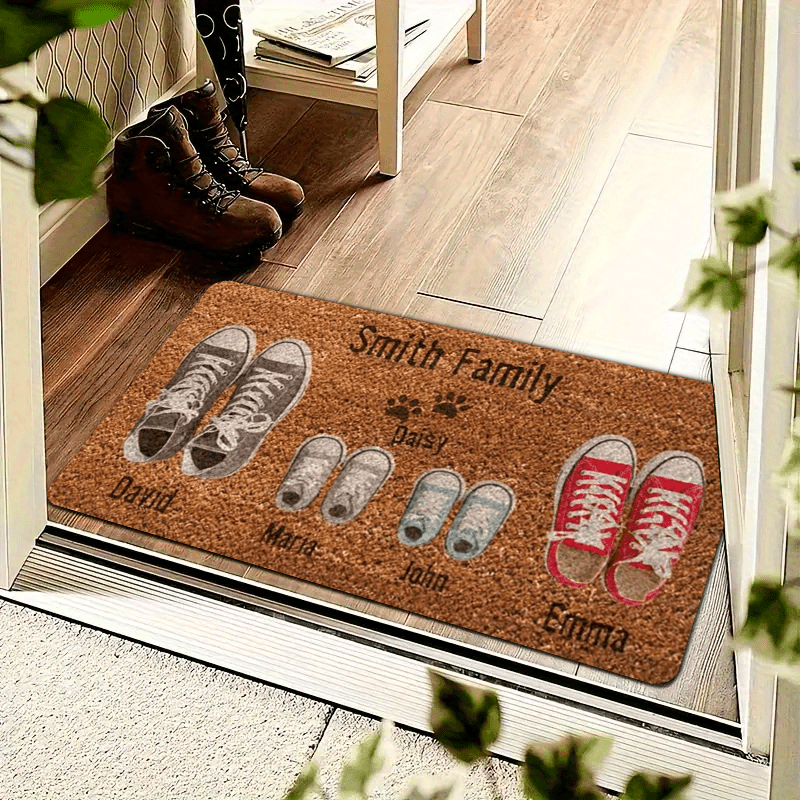 TEMU Felpudo de exterior con temática familiar, personalizable con y apellidos, para patios, autocaravanas, , jardines, patios interiores y suelos de