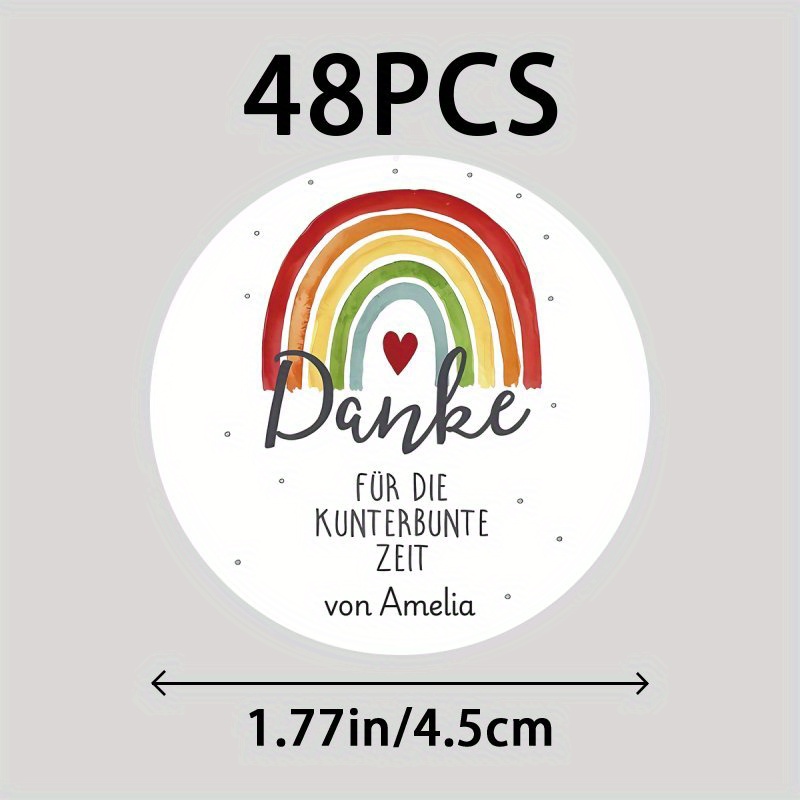 Image of Custom 48/96 Name Stickers, German "thank You For The Colorful Time." Stickers, Nursery Farewell Gifts, Educator Stickers, Guest Gifts, School Teacher Gifts, Teacher Bee Hearts
