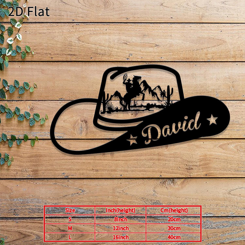 TEMU 1pc Personalized Cowboy Hat Metal Wall Art Custom Sign Rustic Farmhouse Decor For Garage Or For Man Cave Gift For Father Husband Or Cowboy Lover
