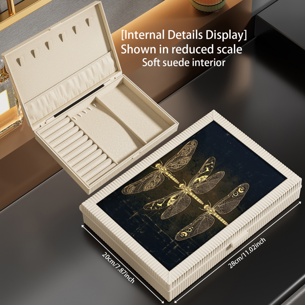 Flip-top Velvet Jewelry Box with Dragonfly Pattern Design