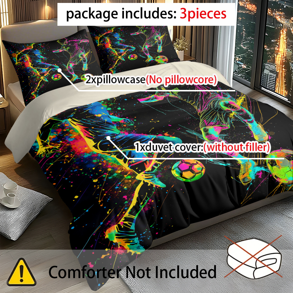 TEMU Three-piece Football Player . Duvet Cover Set - Includes 1 Duvet Cover And 2 Pillowcases (filling Not Included). Breathable And Soft Polyester