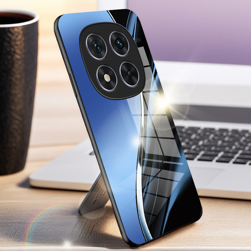 for redmi note 14 pro poco x7 5g 4g phone case stylish blue gradient wave pattern glossy glass back cover smartphone case   scratchresistant   material mobile accessory   case mobile   smartphone  