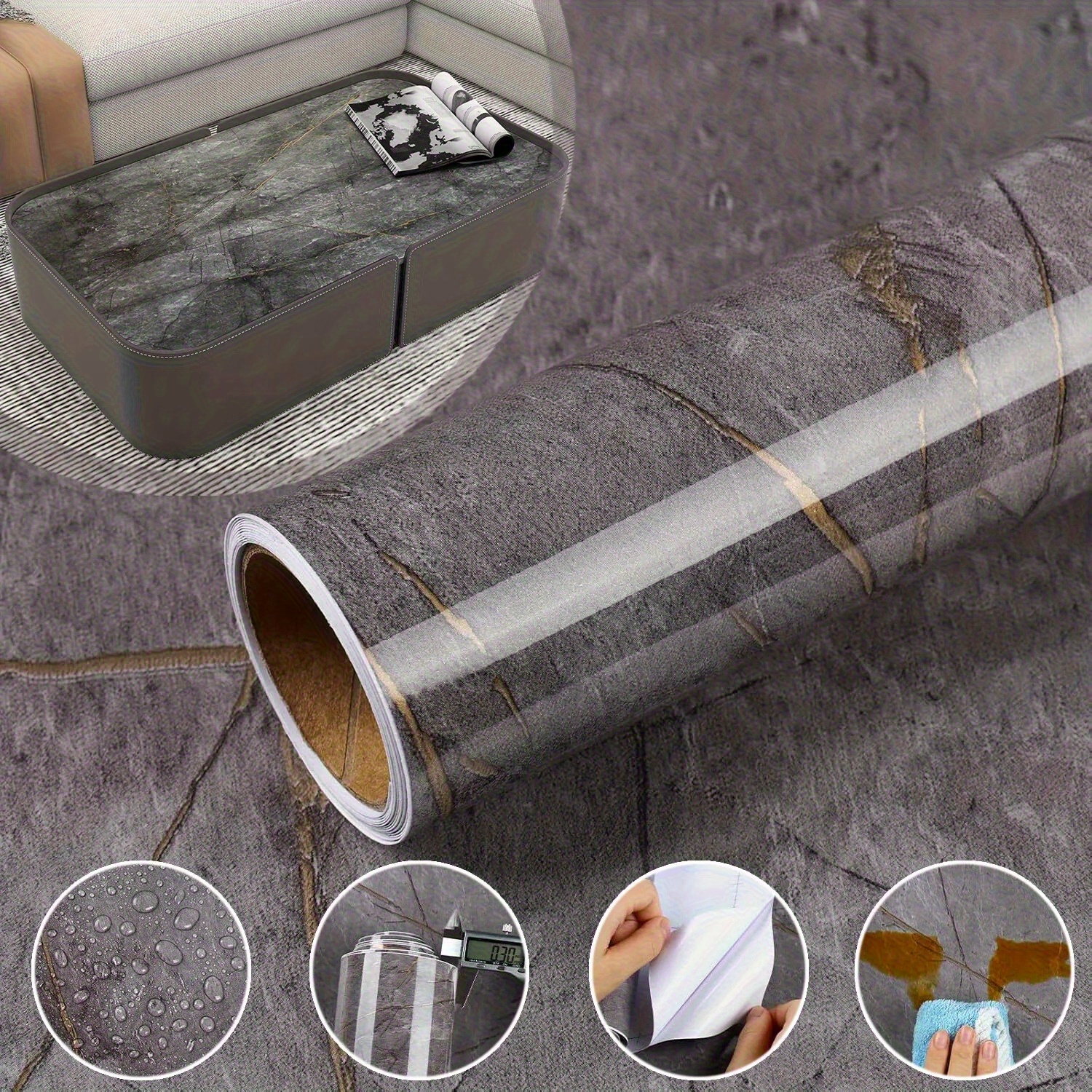 Image of Self-adhesive Marble Wallpaper For Countertops - 60x500cm, Thick And Shiny, Oil-resistant Decorative Film For Kitchen And Bathroom Furniture