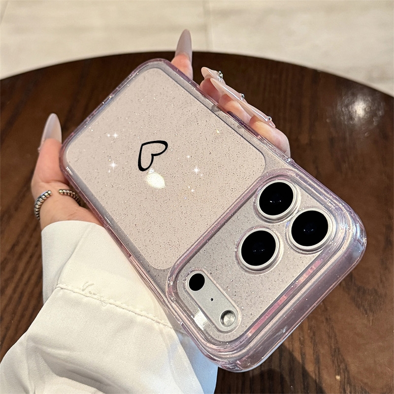 TEMU Phone Case: Transparent Precision-hole Glitter Black Heart Pattern Case Compatible With Iphone 17, 13, 13p, 13 Pro Max, 14, 14 Pro, 14 Pro Max,