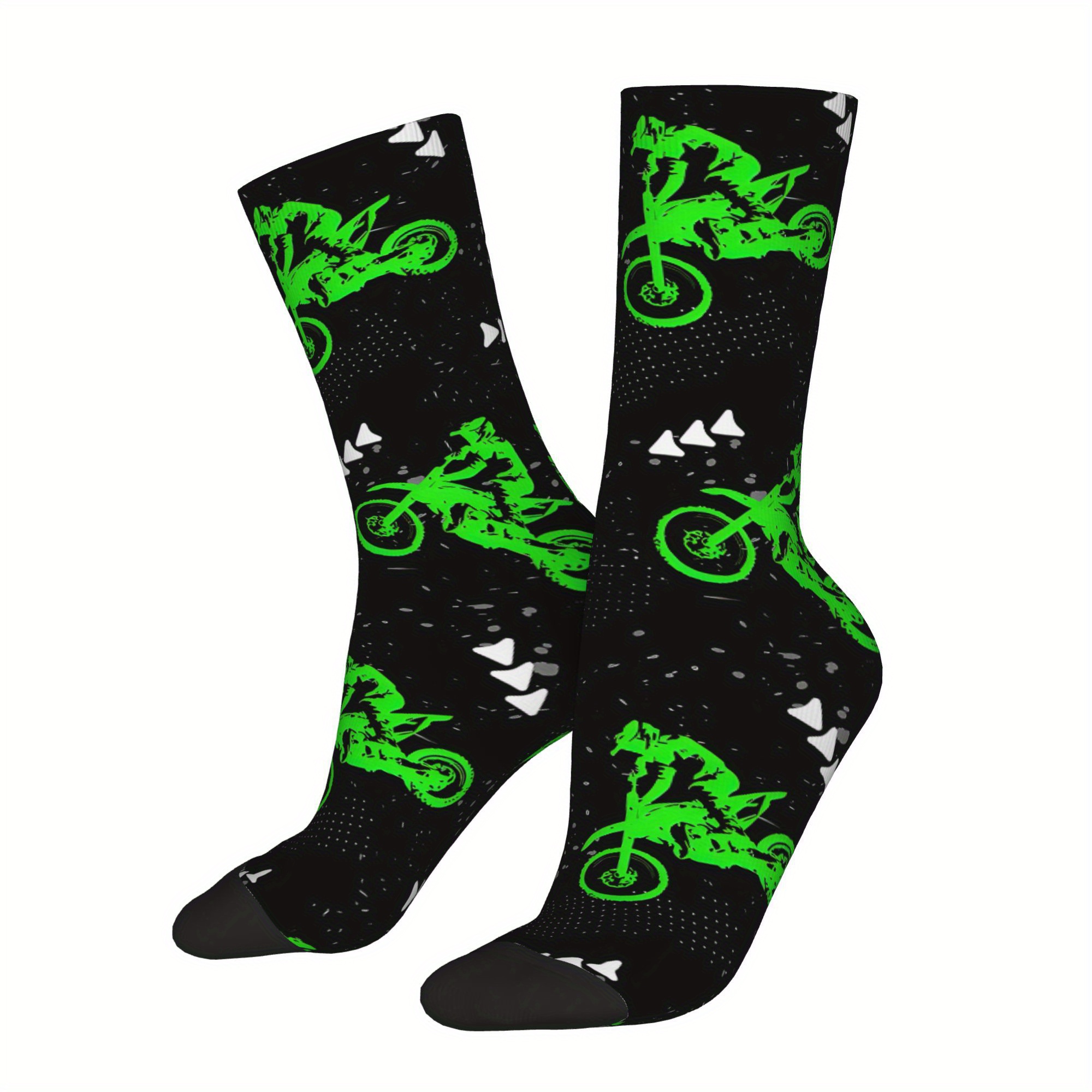 

1 Pair Hip Hop Retro Green Motocross Rider Crazy Men's Socks Seamless Printed Funny Novelty Sock Gift