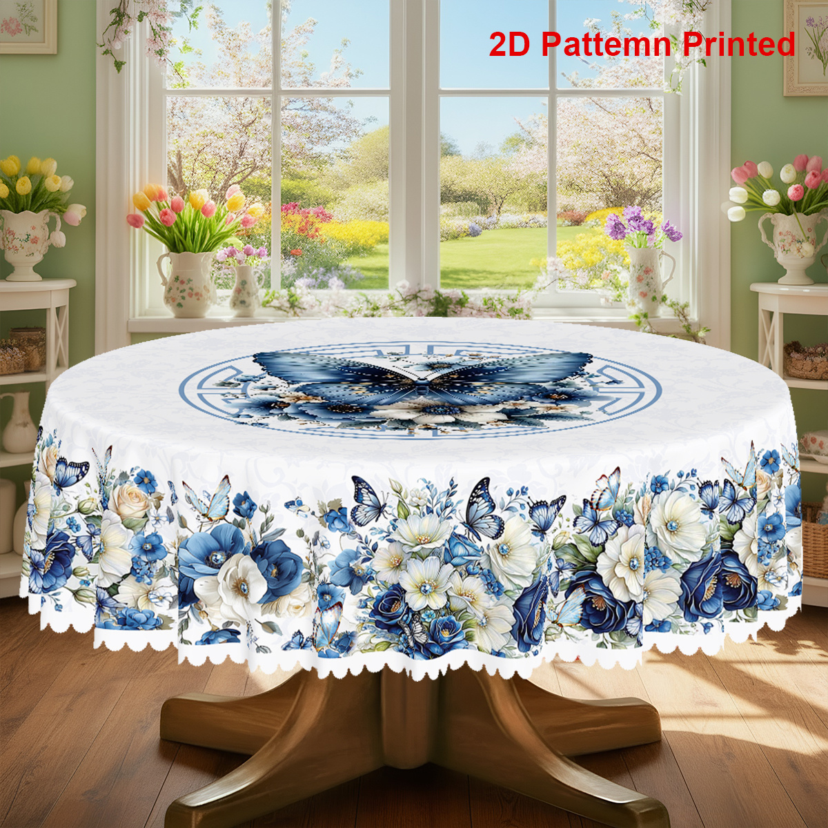 TEMU 1 pièce, Nappe de Fête Thème Printemps Été, Design Imprimé et Roses, Nappe Rectangulaire/Ronde/Ovale, Bordure en , Adaptée pour Décoration de