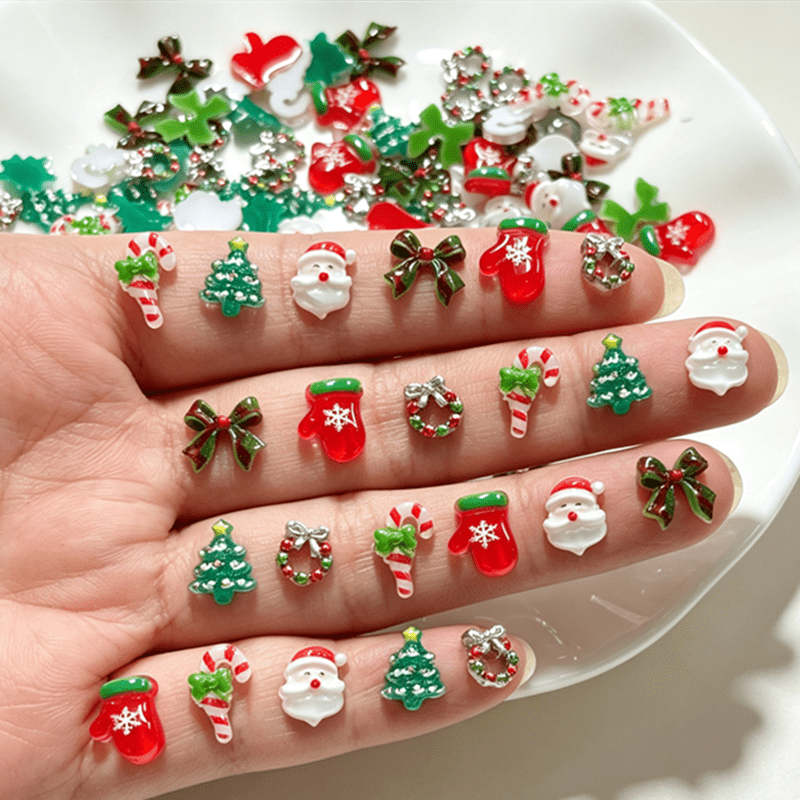 TEMU 45pcs Christmas Resin Jewelry - Holiday Shapes (santa Claus, Snowman) Bright Colors, Exquisite Patterns, Suitable For Handmade, Making, Jewelry