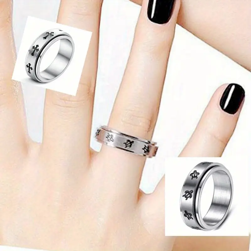 mens cross design rotating ring minimalist everyday formal jewelry christmas thanksgiving gift for him year round wearable ring for wedding birthday anniversary affordable luxury accessories versatile accessory unique electroplated wedding band stylish accessory durable jewelry fashion jewelry jewelry lovers Product details 0