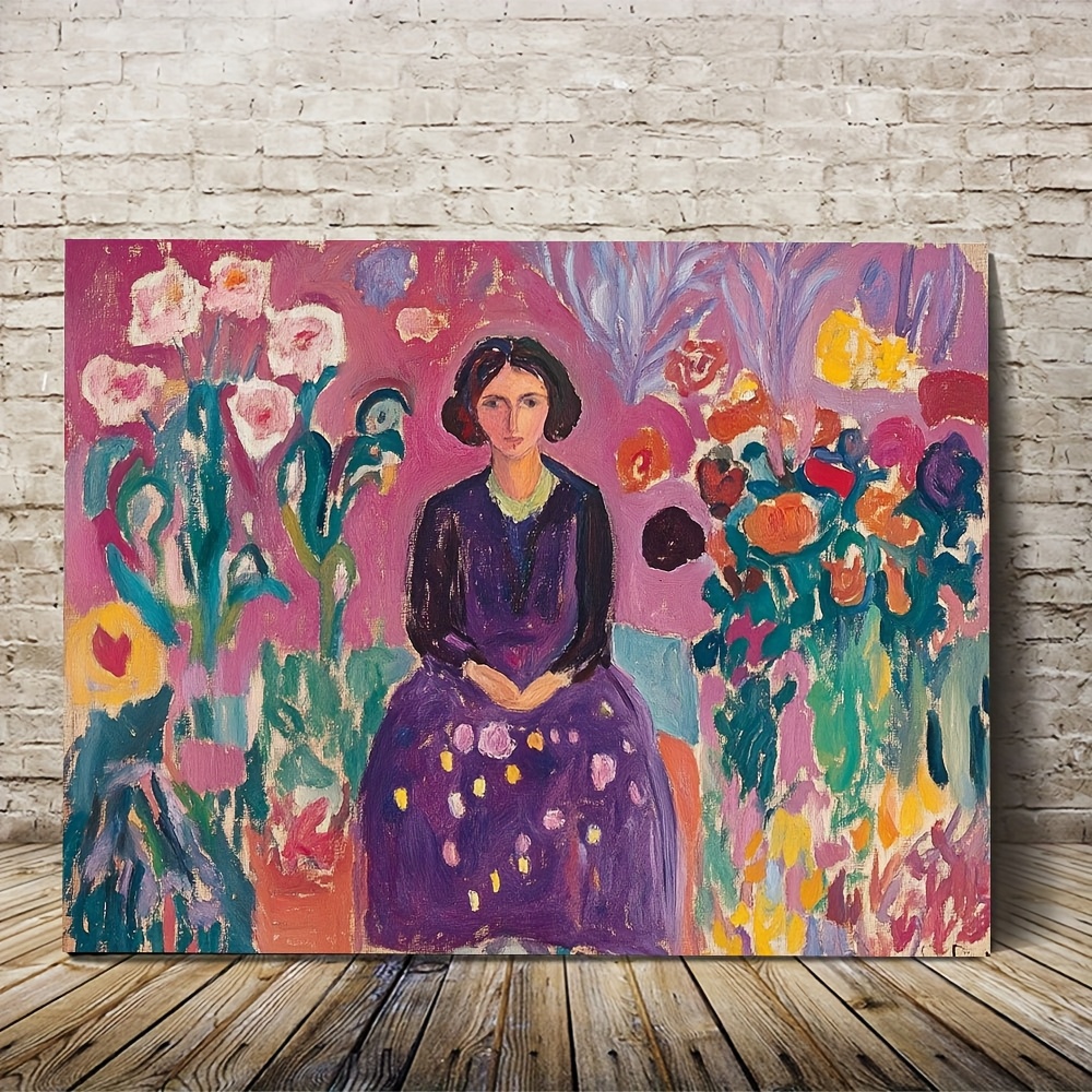 TEMU 2d Flat, 2d Flat, Of Wooden Framed Canvas Wall Art, Ready To Hang, Featuring Matisse's 'o Robe Violette Et', . This Canvas Decor Is Suitable For