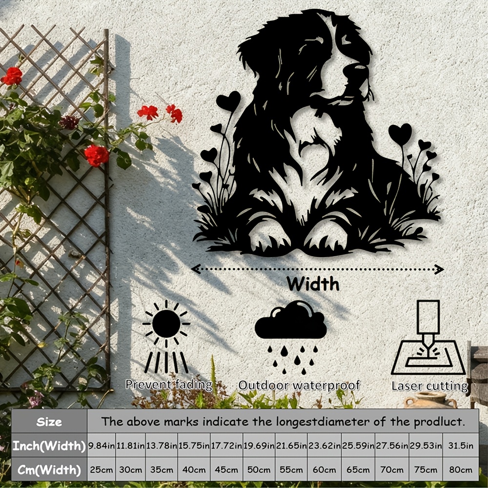 TEMU 2d Flat - 2d Plane 1pc Bernese Metal Wall Flowers - Iron Dog Sculpture Suitable For Living Room, Bedroom, Office Decoration - Bernese Lover Gift