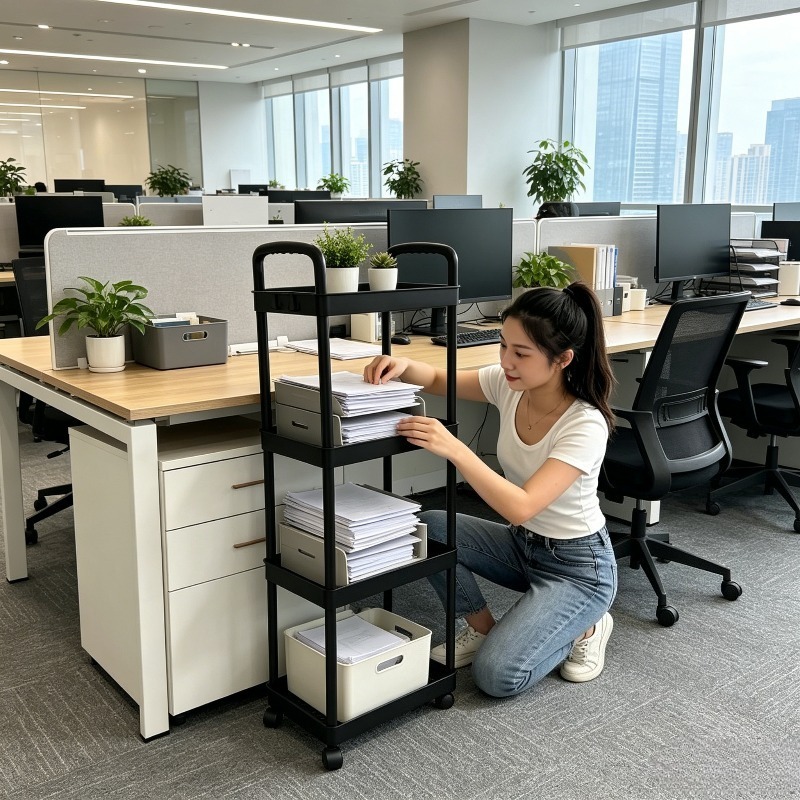 2026 new wheeled four-layer rolling storage cart, multi-functional mobile utility cart with strong load-bearing capacity (33.07 lb per layer),   rolling cart with handle, suitable for bathroom, bedroom, utility racks Product details 1