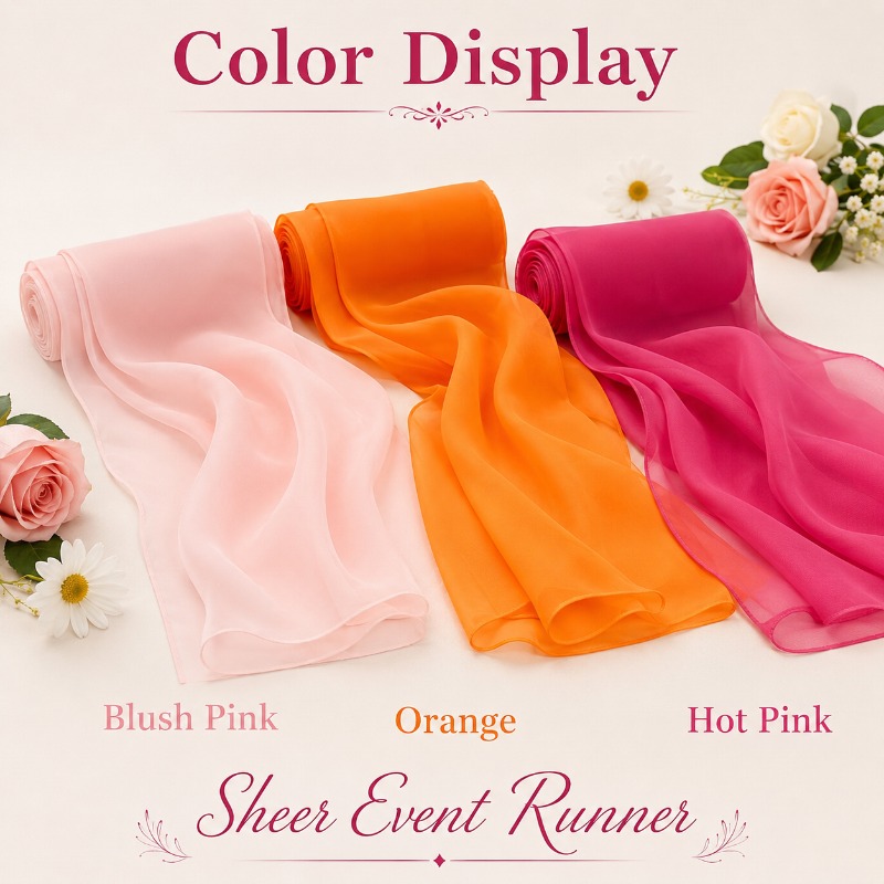 TEMU Lot de 9 de table en mousseline de Chiffon 12x118 pouces, de table voilés , orange, rose vif, décoration de table en gaze douce pour mariage,