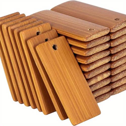100pcs natural wood blanks 45x20mm bamboo tags for keychain rings engraving blanks unfinished tags key ring tag