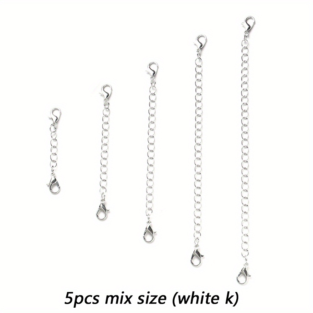 TEMU Lot de 5 chaînes d'extension métalliques de 5/7,5/10/13/15 cm avec fermoir mousqueton pour rallonge de collier et de bracelet, fournitures pour