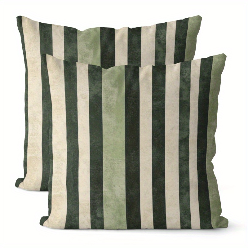 Image of 2 - Pack Green And White Vertical Stripe Pillowcaseshome Decor Pillow Cover Bedroom Living Room Sofa Decoration Polyester Cushion Cover With Zipper (pillow Core Not Included)