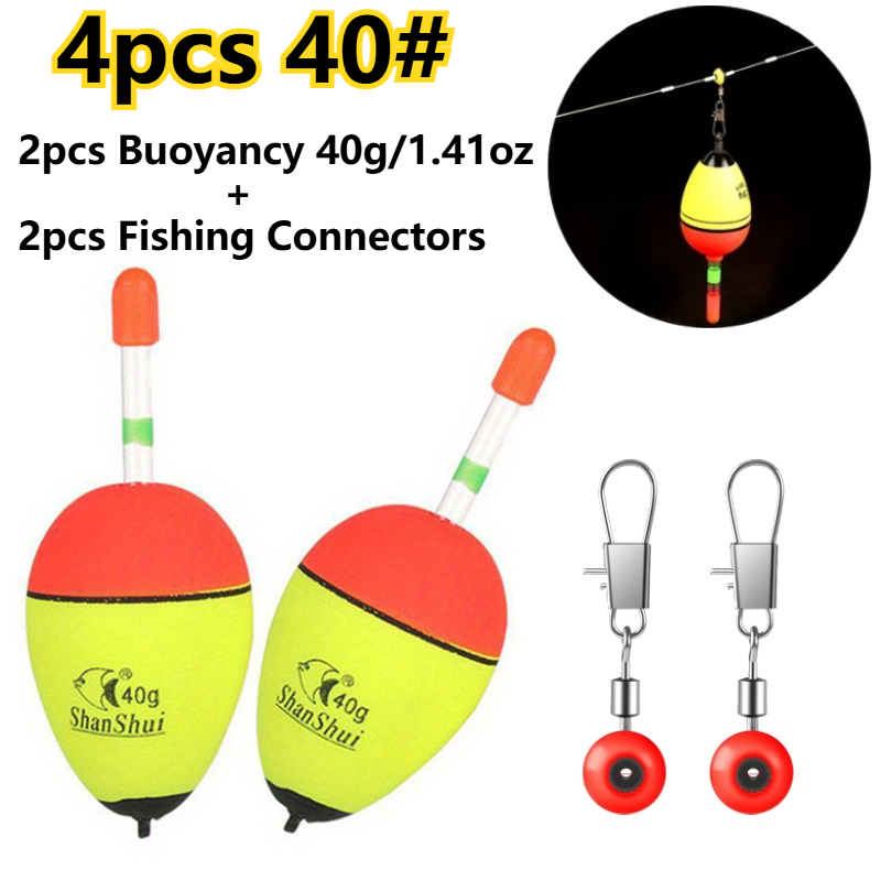 TEMU 4pcs Set Of Fish Floats (2pcs Foam Bobbers Floats + 2pcs Space Beans Connectors) Stable Long-distance Sliding Floats, And Large Belly Floats For