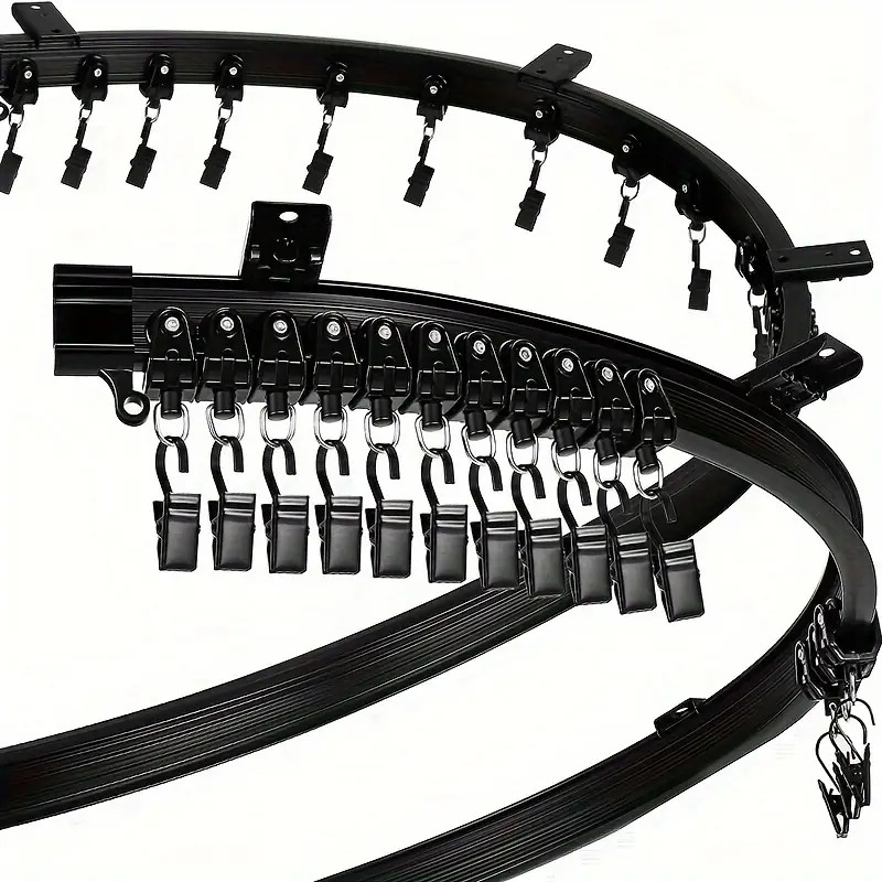 TEMU 1 Set 118.11inch Black Curtain Track Kit, Home Curtain Track, 118.11inch Tracks, 24 Pulleys, 30 Installation Codes, 9 Plugs, 2 Screws, 12 Extension Plugs