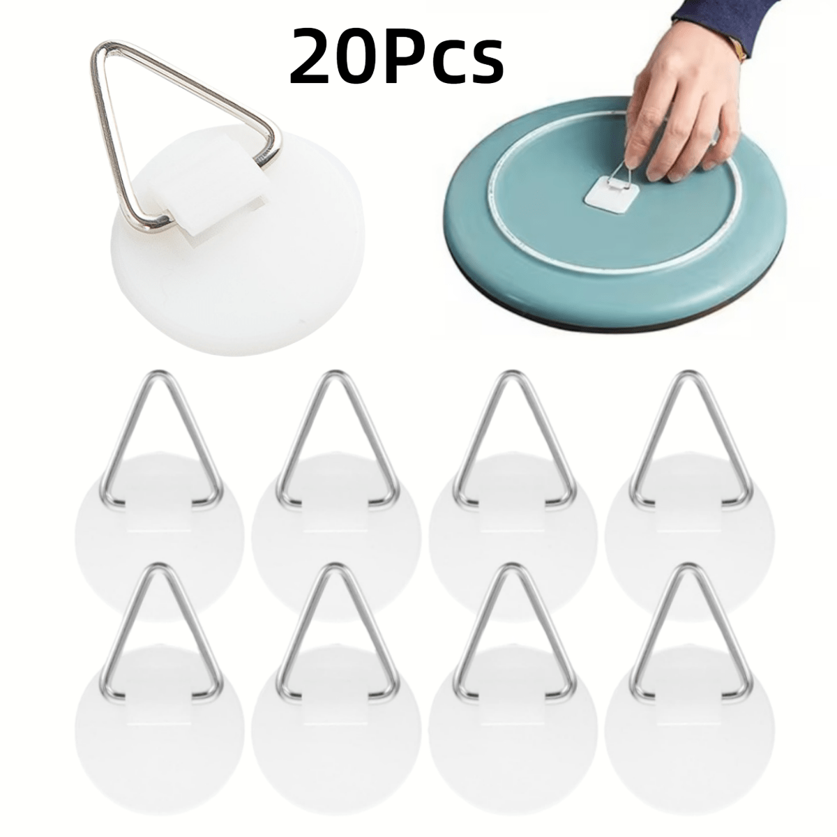 20pcs Plastic Picture Hangers, Invisible Plate Hooks With Adhesive Back, For Kitchen Decor, Durable Wall-mounted Style