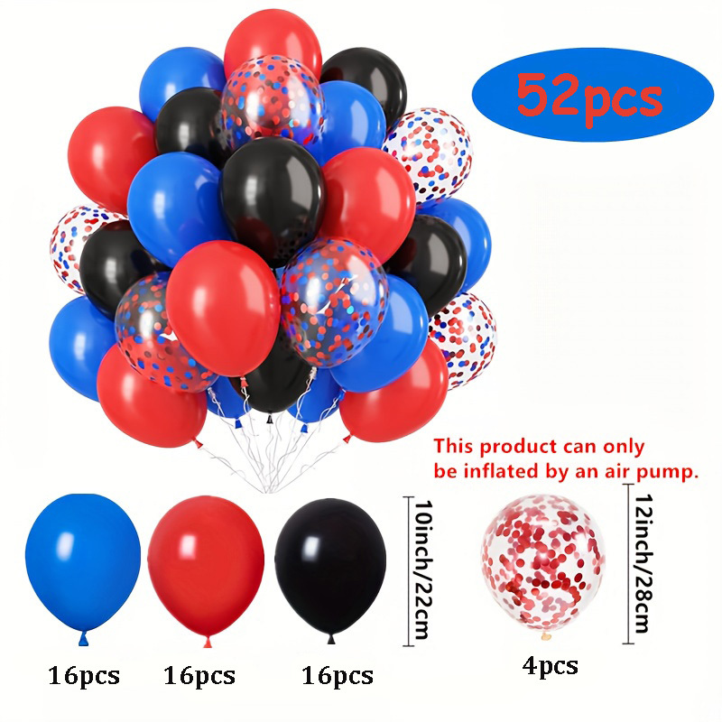 Image of 52pcs Red, Blue, And Black Balloons With Red Confetti Balloons Set For Shower Cartoon Themed Birthday Party Graduation Indoor Outdoor Decorations Supplies For Christmas, Halloween