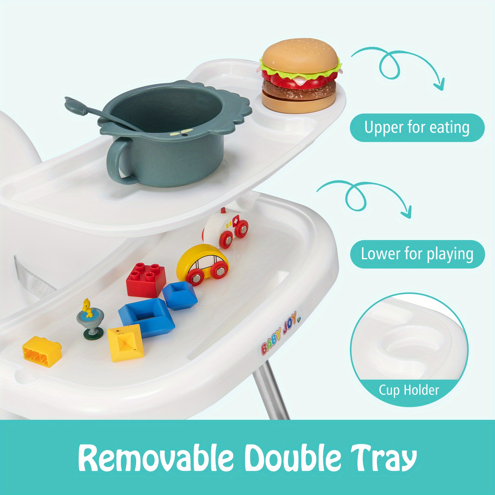 COSTWAY 4-IN-1 High Chair for Feeding And Dining with Dual Trays in White - Image 7