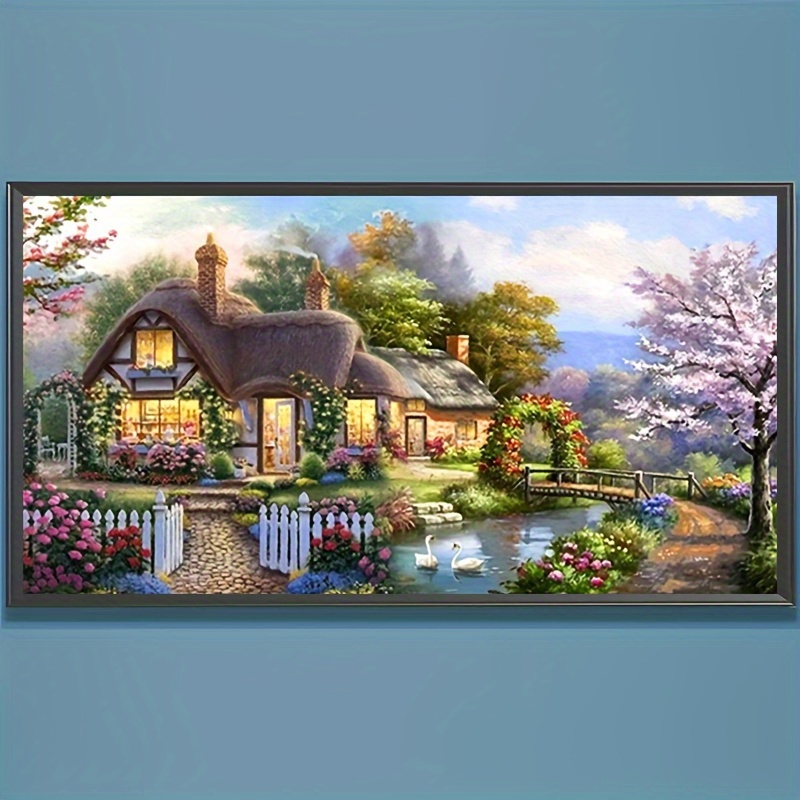 TEMU 1pc 40X70Cm/15.7X27.6In Peinture Diamant 5D, Villa, Peinture Diamant Complète, Kit, Décoration d'Intérieur Main, Art Diamant Rond Complet