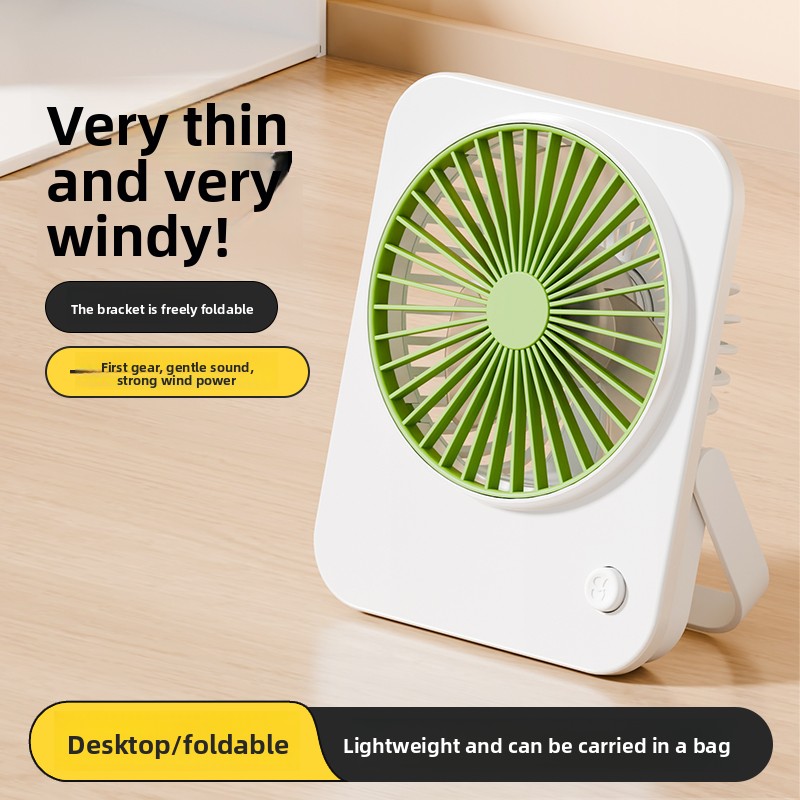 Ventilador de escritorio ligero y delgado de 1 unidad, requiere 2 pilas n.º 5 (pilas no incluidas), con soporte plegable, ajuste de viento de una velocidad, lo suficientemente portátil para caber en un bolso, para viajes de camping al aire libre