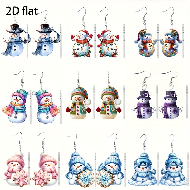 TEMU Boucles d'oreilles plates 2D en acrylique avec motif 2D de de neige , combinaison de couleurs violettes, boucles d'oreilles de de neige de Noël,