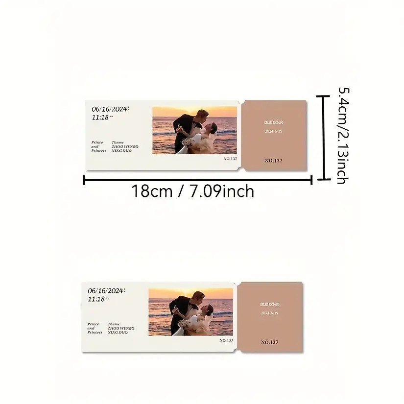 TEMU Customizable Event Tickets, Wedding Invitations & Personalized Concert Tickets - Elegant White & With Floral Patterns, High-quality Paper For