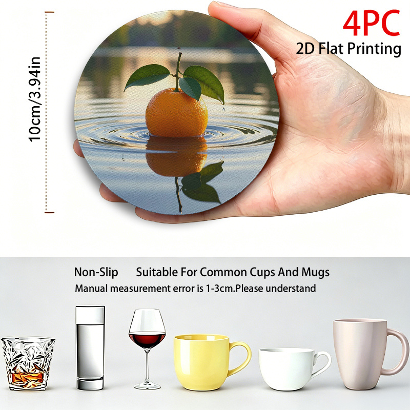TEMU 4pcs Orange Coasters Suitable For Bars, Non-slip Table Protectors With Heat & Fade, Drink Coaster Set For,, Table, Holders - Hand Washable