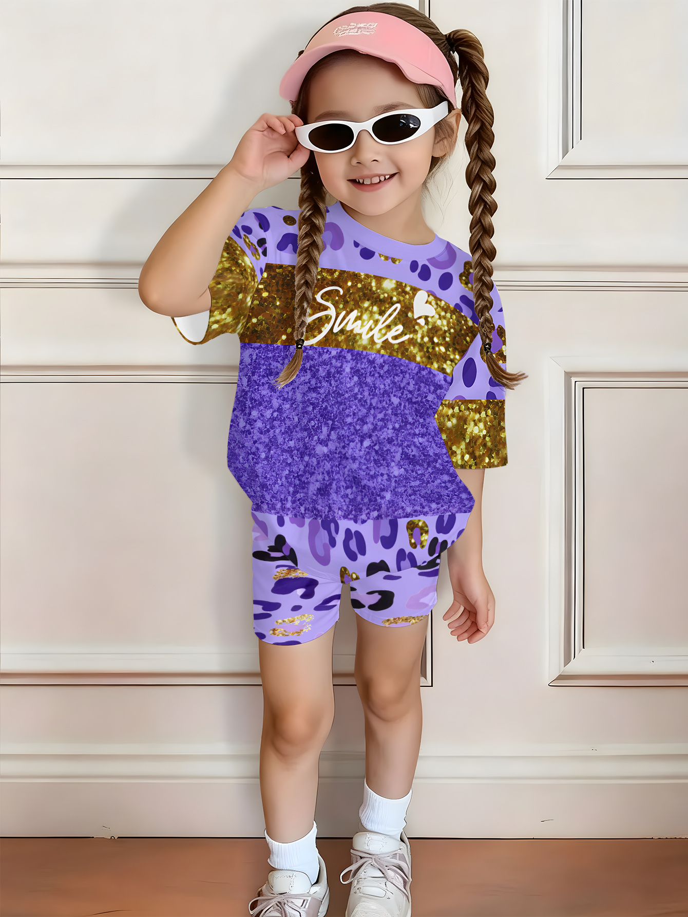 item picture a girls t shirt and shorts set featuring a cartoon short sleeve design   casual streetwear an ideal gift for children suitable for outdoor activities