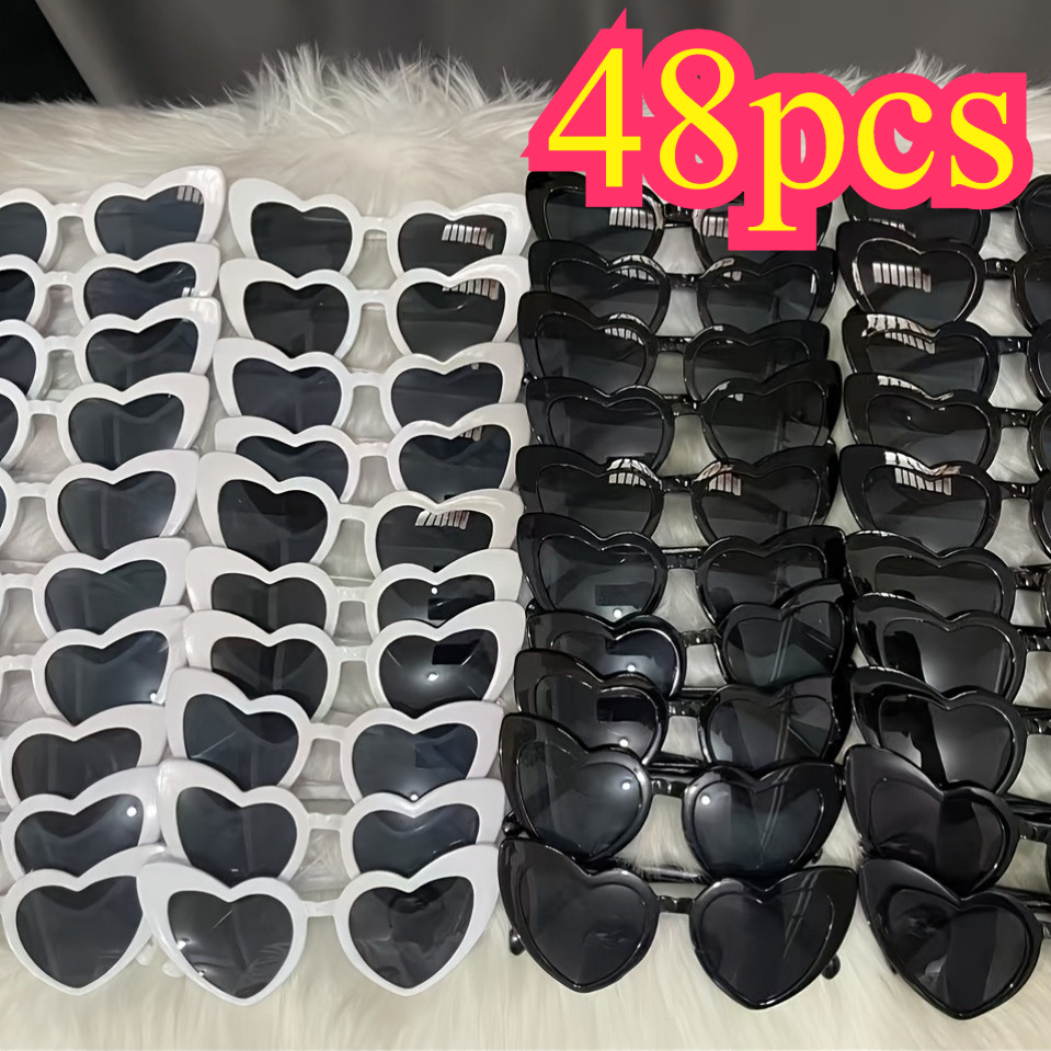 poza articolului set de 48 de ochelari de petrecere în formă de inimă, 24   și 24 negri, ochelari decorativi și  , set vrac pentru nuntă, petreceri, cupluri, prieteni, zi de naștere, halloween, crăciun, petrecere a burlacilor, recuzită foto
