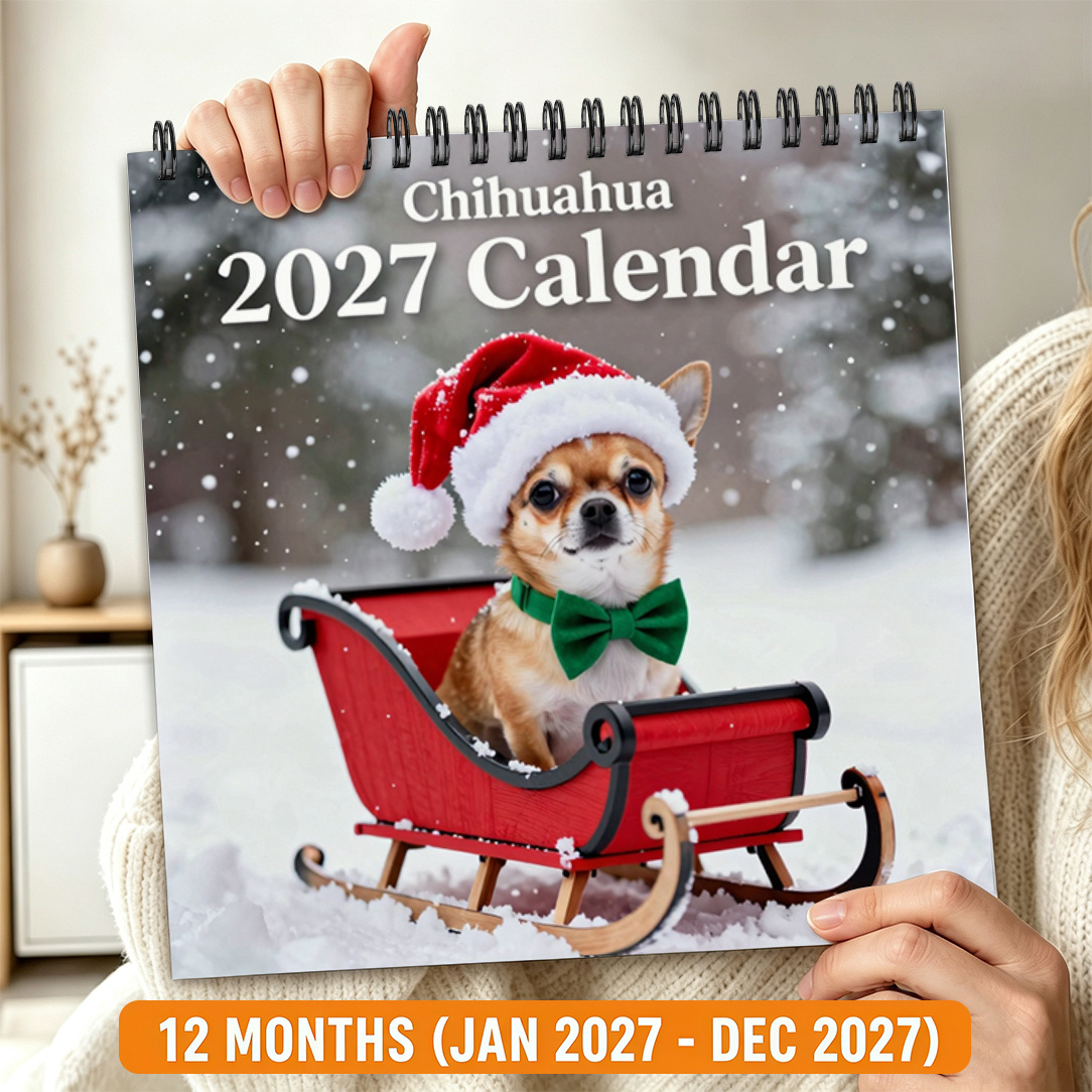 TEMU 1pc Fengminy Wall Calendar With Chihuahua - Realistic Suitable For Small Dog Lovers, To December 2027 Monthly Planner, Desk/table Calendar For