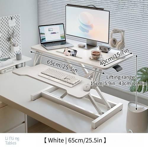 heavy duty freestanding foldable and adjustable double tier pneumatic height adjustable desk stand laptop and desktop computer riser work surface ideal for office workers suitable for laptops monitors computers and books made from sturdy
