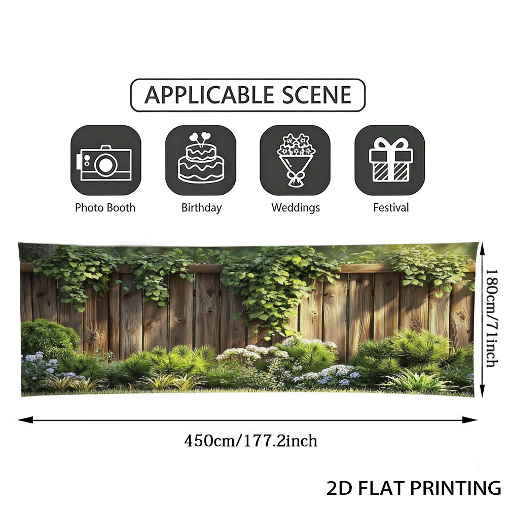 TEMU (2d Flat) 1pc Garden Wood Fence Ivy Flowers Garage Door Banner, Decorative Fence, , Polyester Fiber, Suitable For Garden, Backyard, Festival