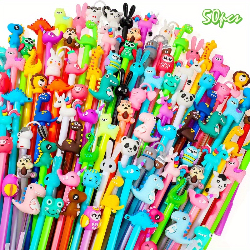 Random 50 Cartoon Animal Ballpoint Pens With Protective Covers - Smooth Writing, Animal Shapes, Suitable For 14+, No Paper - Suitable For Note Taking, Homework, And Office Use