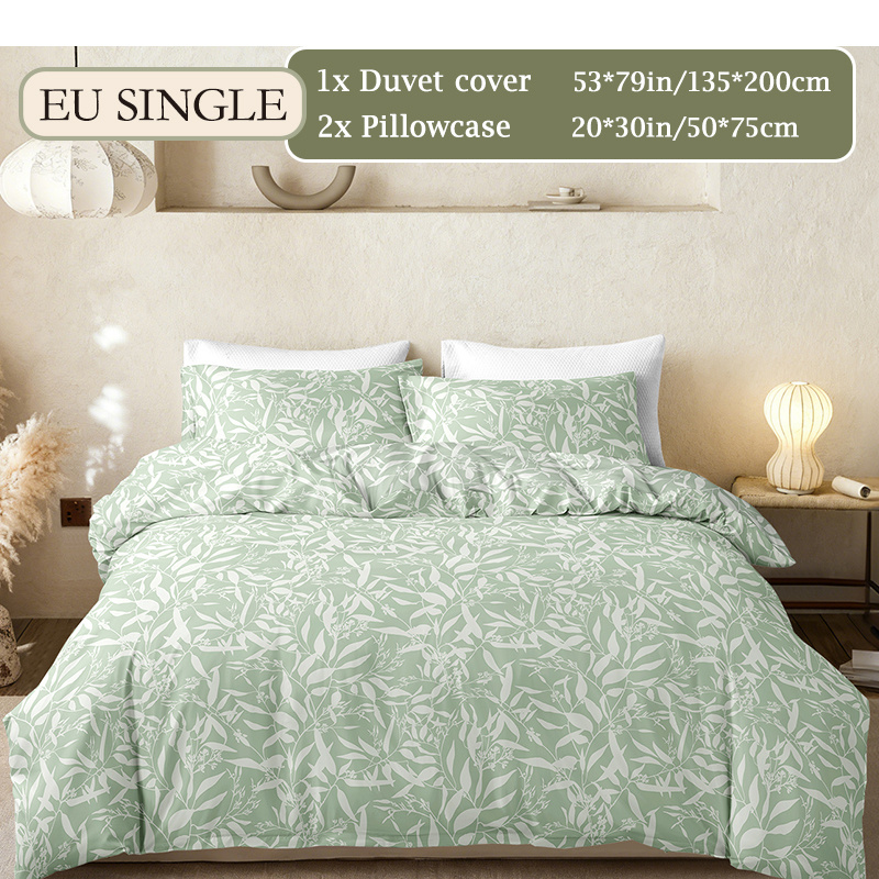 TEMU 3pcs Light Green With Leaf , Ins-style Forest-inspired Fresh Botanical Floral Duvet Cover Set (1pc Duvet Cover   2pcs Pillowcases, No Pillow
