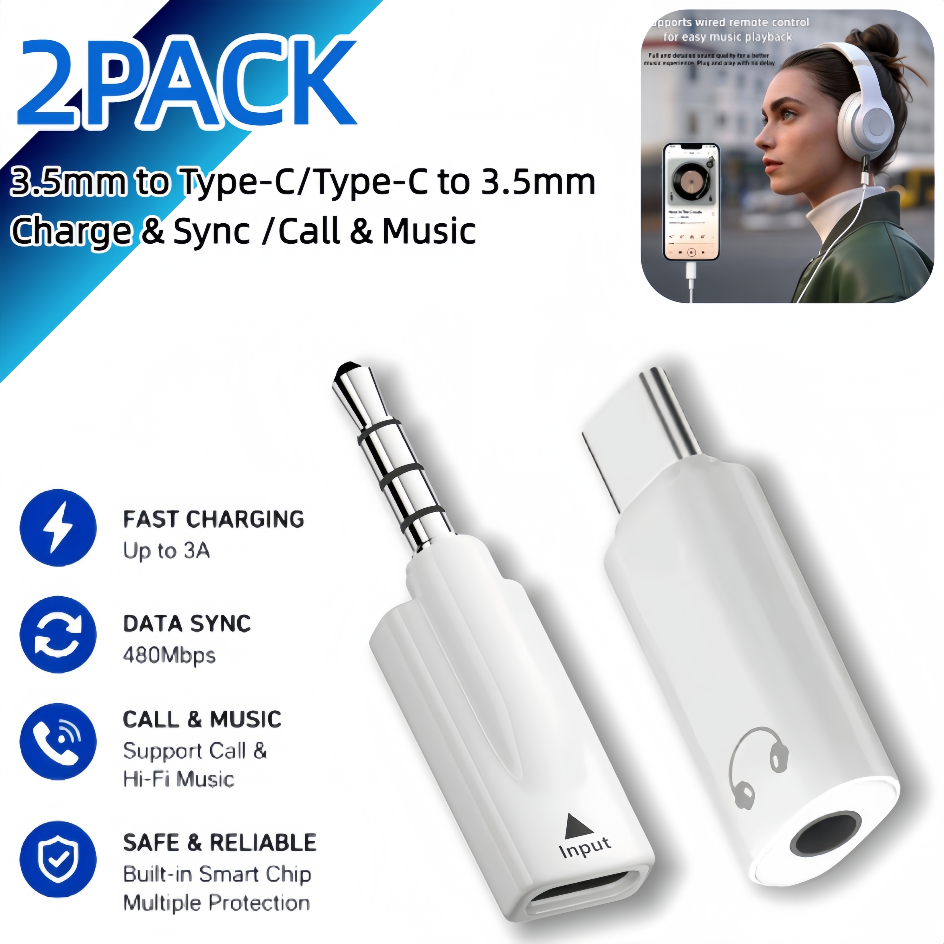 TEMU Adattatore da USB-C a Jack per Cuffie da 3.5mm, Adattatore Audio da 3.5mm a USB-C, Convertitore Audio da Type-C a AUX, Compatibile con iPhone 16