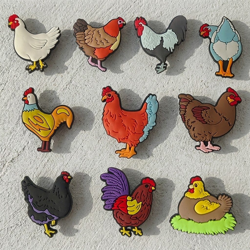 TEMU Lot de 10 breloques adorables pour chaussures de de ferme, adaptées aux sabots, décorations de coq et poule, accessoires hollandais pour cadeaux
