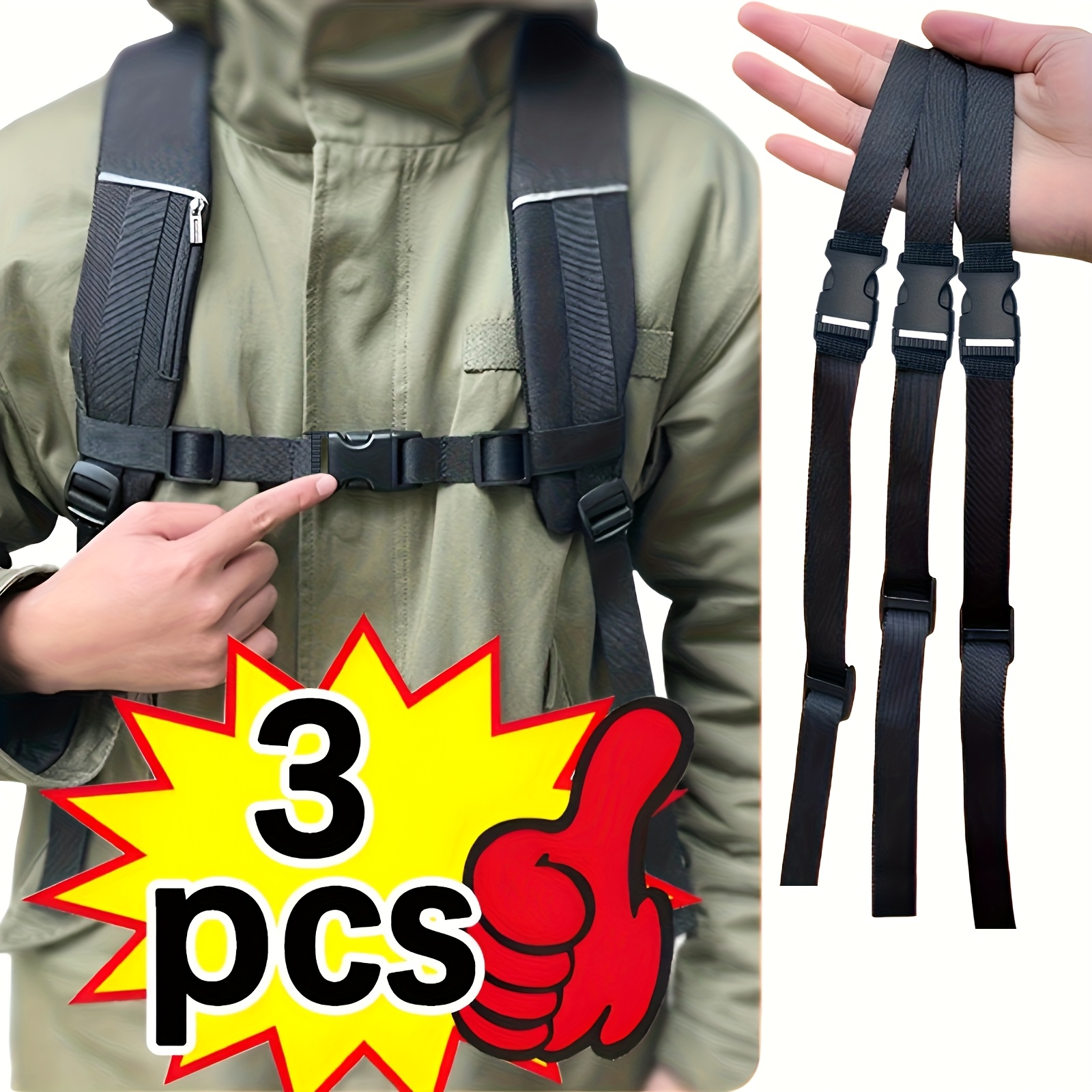 3pcs Universal Adjustable Backpack Chest Straps With Anti-slip , Openable And , Suitable For Hiking, Camping, Travel - Lightweight , Essential For Easy Design Strength, Ideal Gift For Valentine's Day