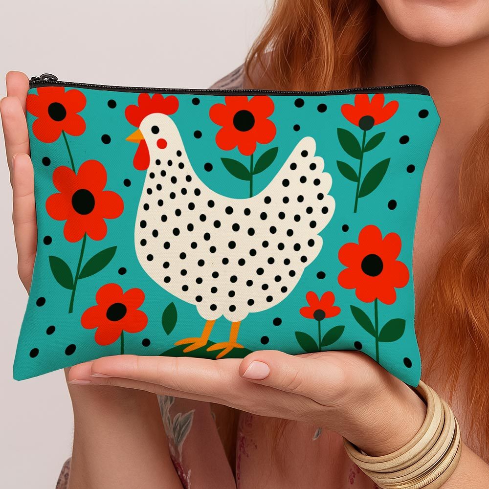 TEMU 1pc Bohemian Scandinavian Style Linen Double-sided Suitable For Large Capacity Travel Bag With Rooster & Floral Wallet/pouch - Multi-functional